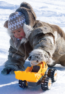 Boy playing with truck